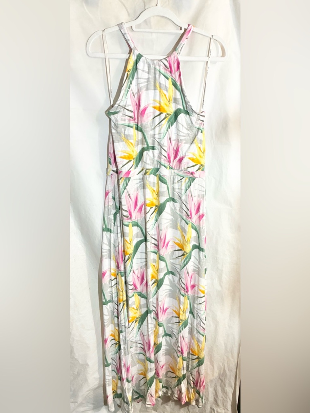 Tommy Bahama tropical Maxi Dress stretch Adj Strap Resort Cruise Vacation Flirty